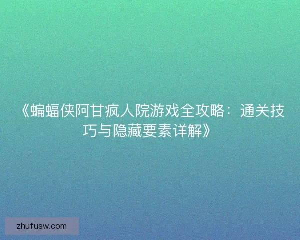 《蝙蝠侠阿甘疯人院游戏全攻略：通关技巧与隐藏要素详解》